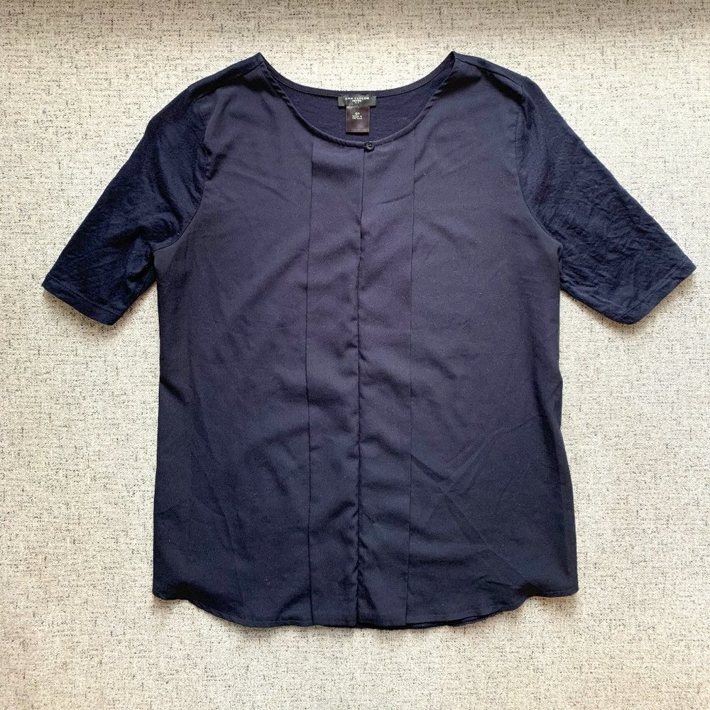 Ann Taylor Navy Short Sleeve blouse, FREE w/ any Purchase!!!